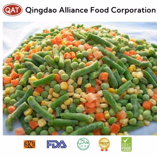 Mezcla de verduras congeladas de 4 formas de alta calidad, incluido maíz dulce, guisantes, judías verdes y zanahoria para exportar